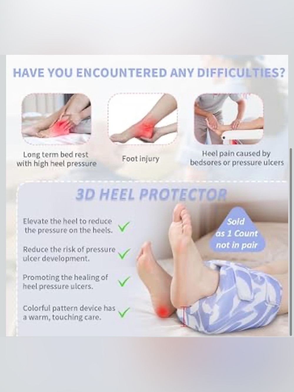 3D Heel Protector to Elevation Foot for Pressure Sores-1PC 2403/bb11-1 - Picture 2 of 7